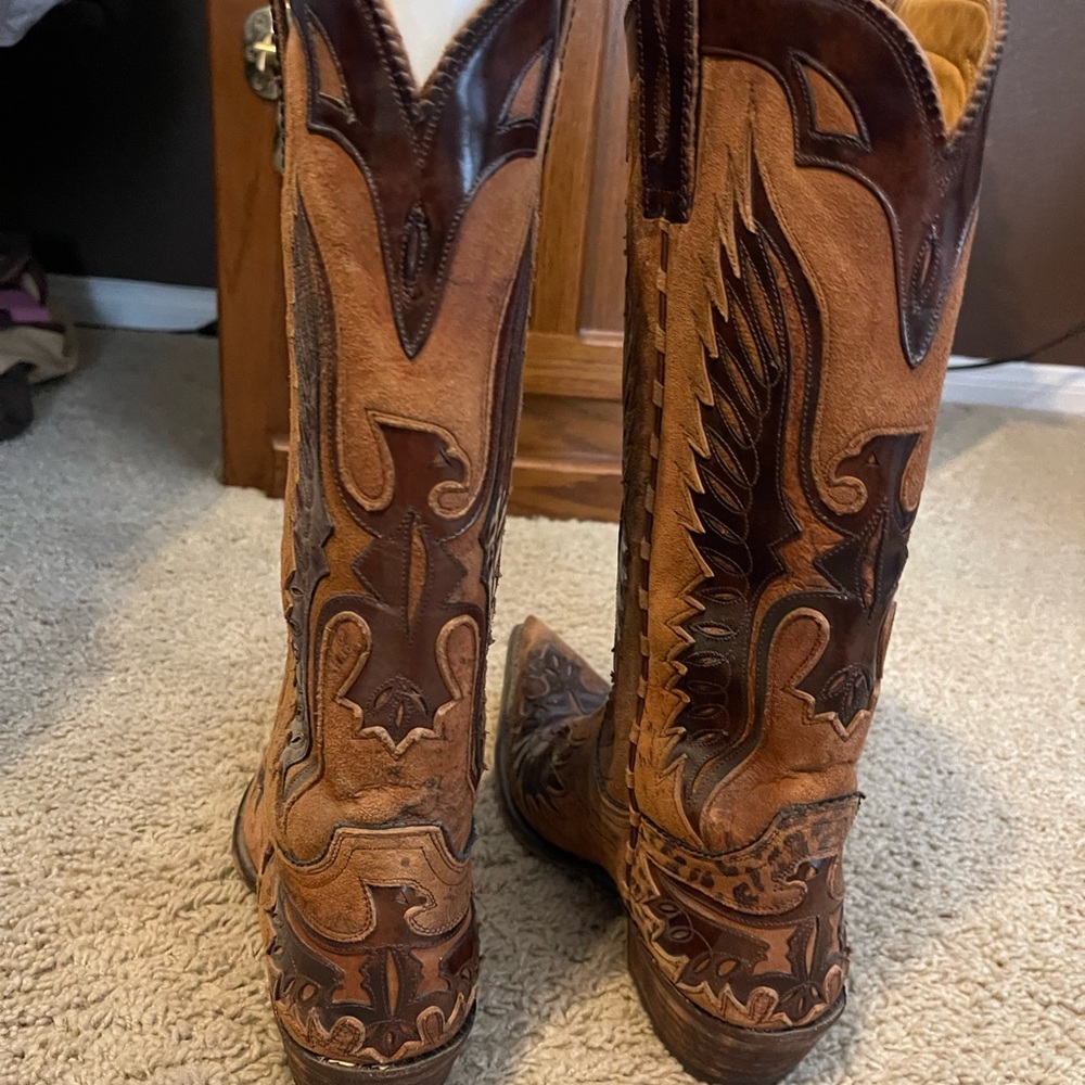 Old Gringo Eagle Inlay Cowboy Boots brown/black. 8.5B - Picture 3 of 11